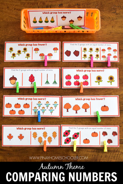 Comparing Numbers - Greater than or Less than Autumn Theme