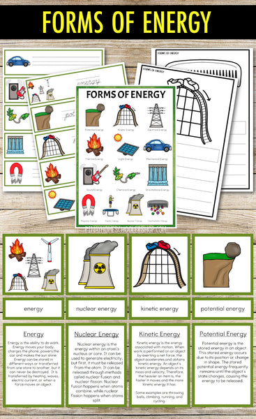 Forms of Energy Montessori Cards - Mechanical, Light, Thermal, Sound