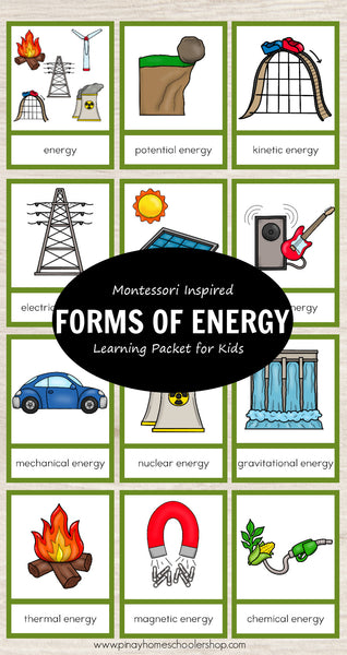 Forms of Energy Montessori Cards - Mechanical, Light, Thermal, Sound