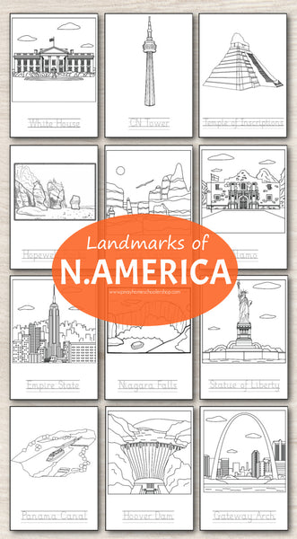 Landmarks of North America Montessori 3 Part Cards and Fact Cards