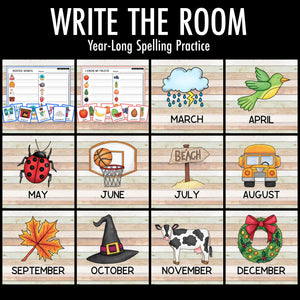 Year-Long Write the Room Spelling Growing Bundle