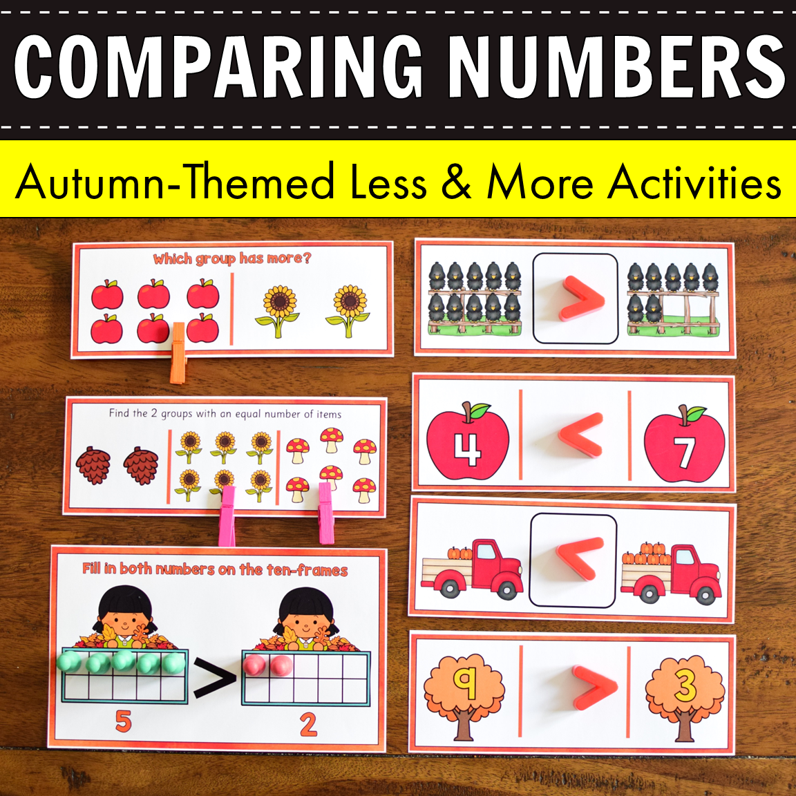 Comparing Numbers - Greater than or Less than Autumn Theme